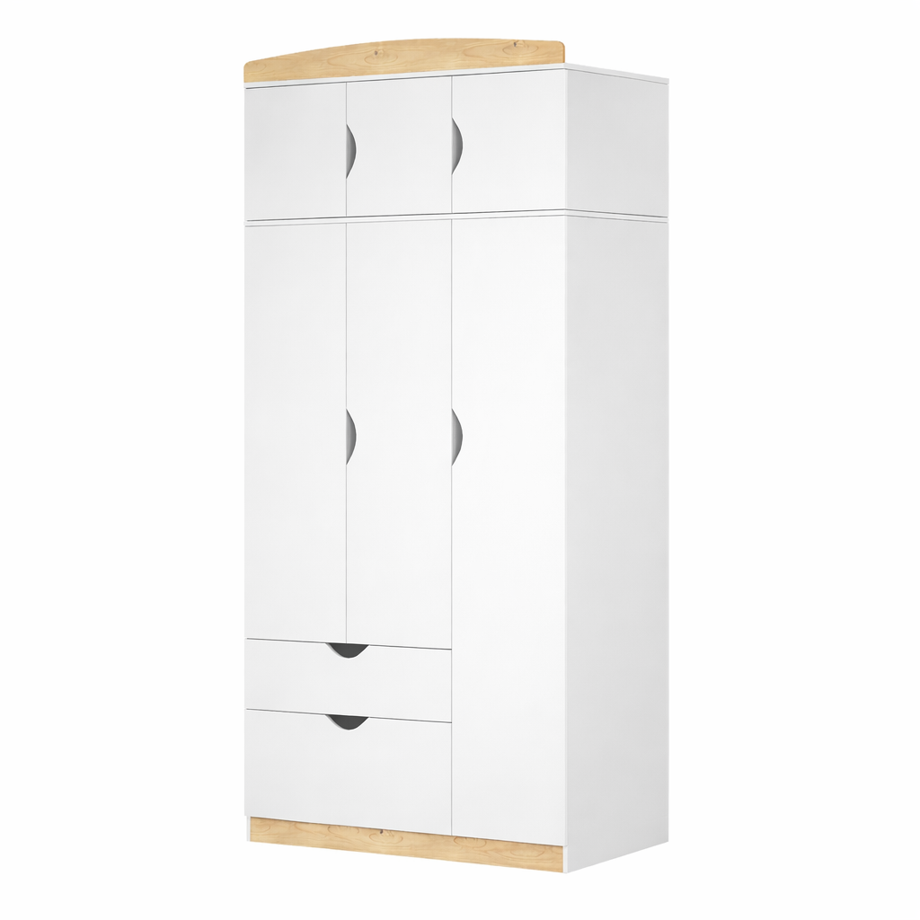 трикрилен гардероб в бяло и масив трикрилен гардероб в бяло и масив