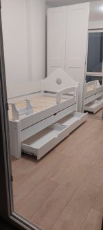 single bed drawers and sandwich bed all white