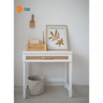 boho desk massive wood rattan and white one drawer