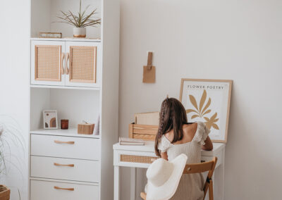 storage unit boho collection white with handles and rattan