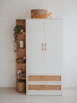 teenage children wardrobe white wood and rattan