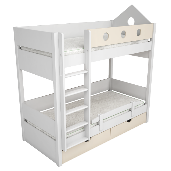 Легло на два етажа в бяло и акцентен цвят