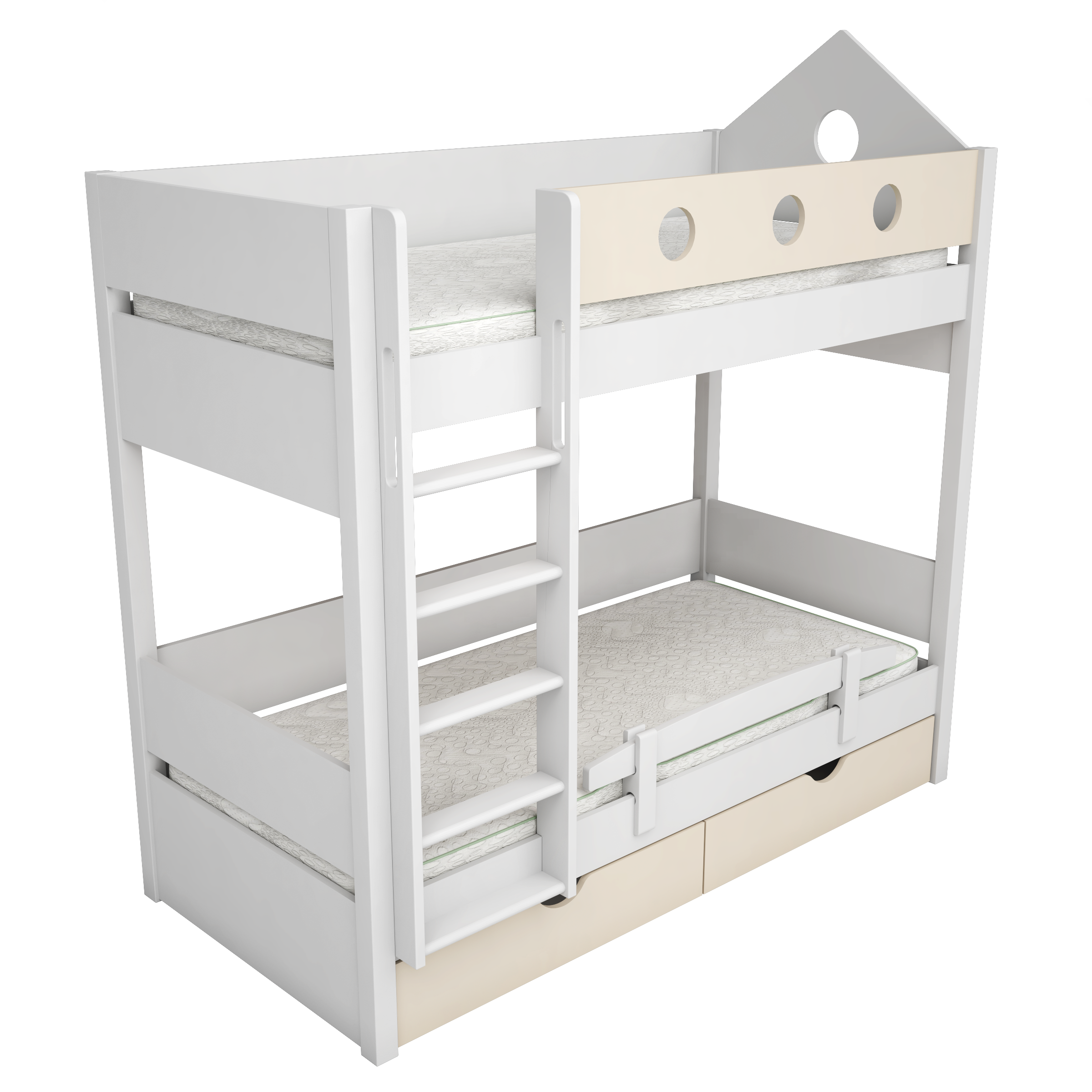 Легло на два етажа в бяло и акцентен цвят Легло на два етажа в бяло и акцентен цвят