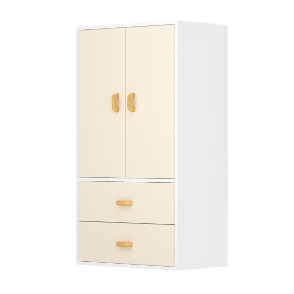 модул за съхранение 5 с бял корпус и мдф лице в бежово с дървени дръжки