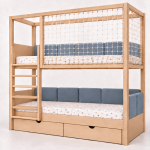 bunk upholstered bed with net