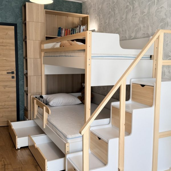 high bed with single bed and module stairs